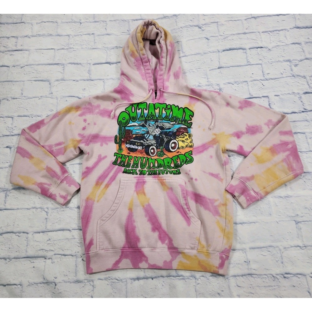 The Hundreds X Back to the Future MENS S Pullover Hoodie Sweatshirt Tie Dye Pink